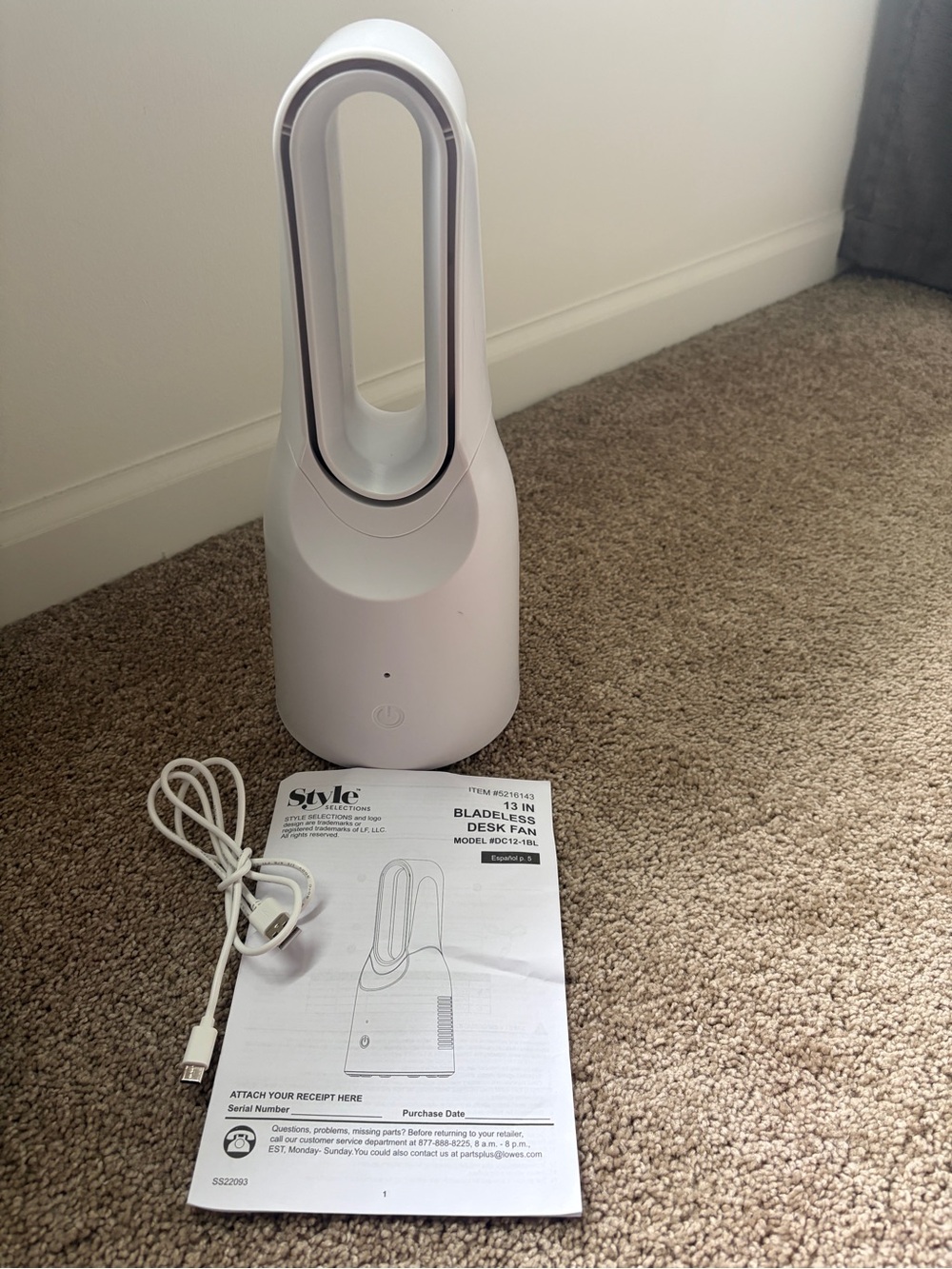 13-in Indoor Personal Fan, USB Powered, in White